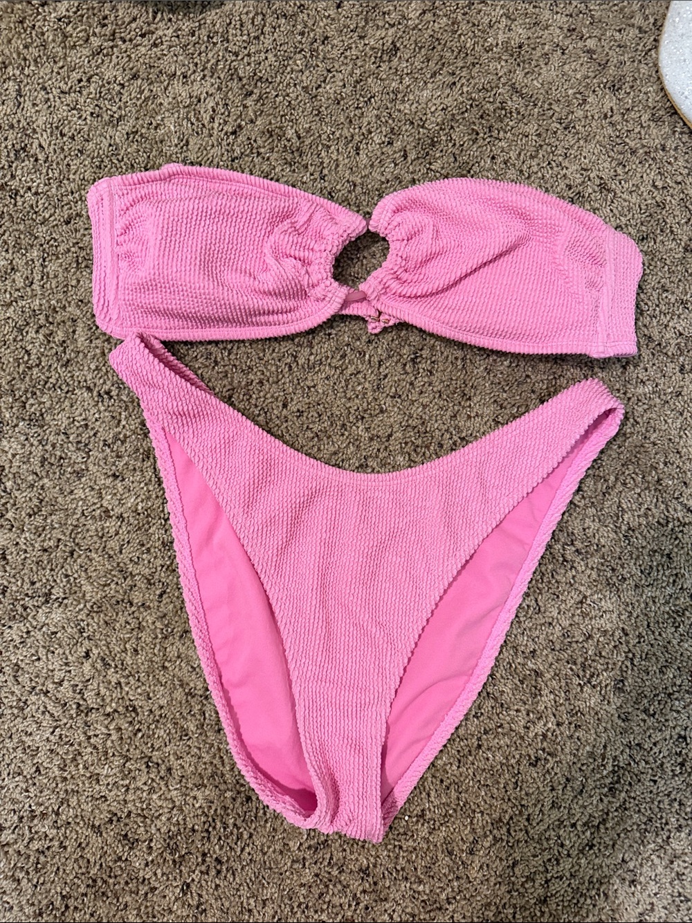 wild fable Pink Textured Bandeau Bikini Set